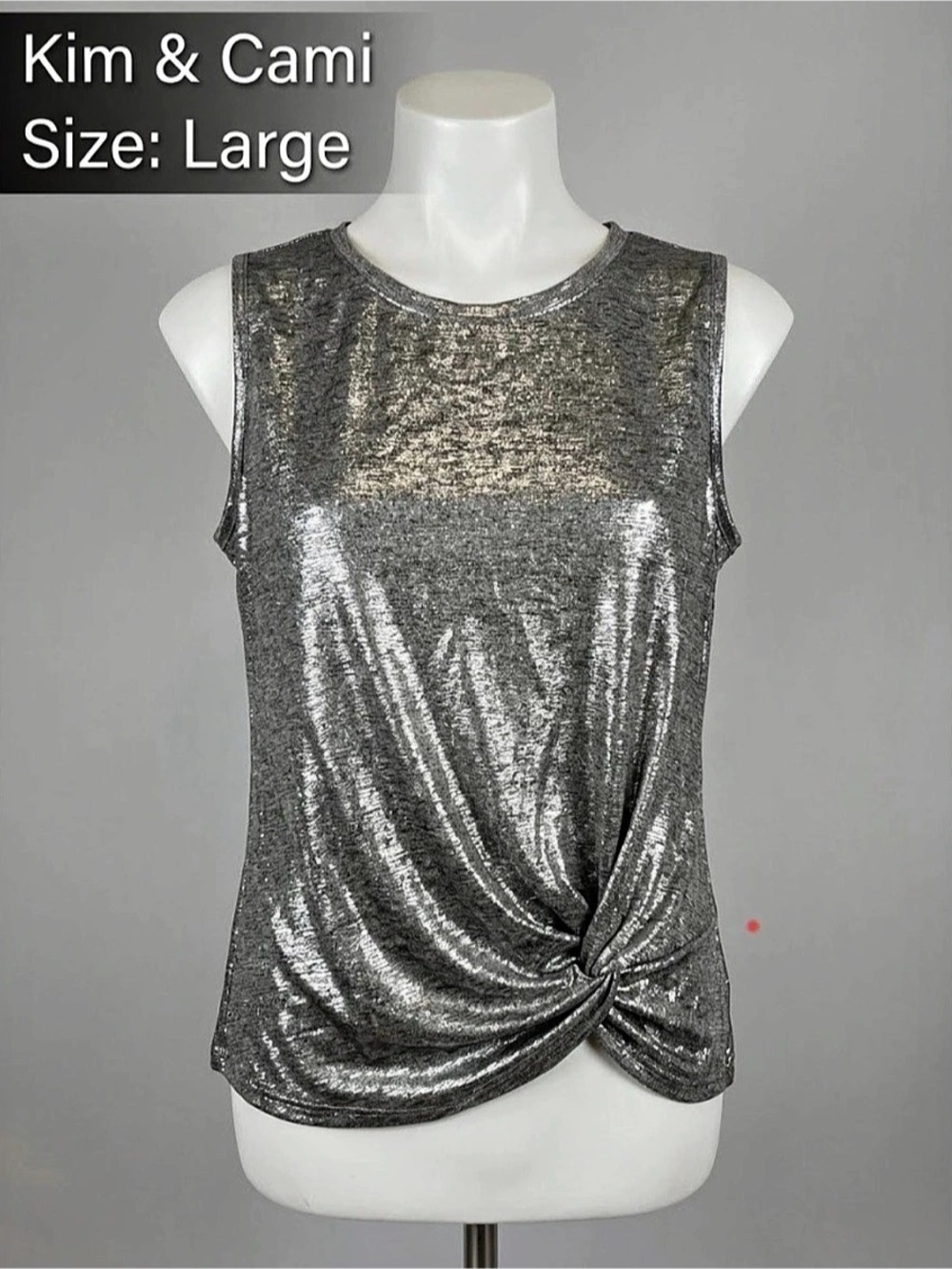 Kim & Cami Metallic Knot Front Tank Top Size Large Like New